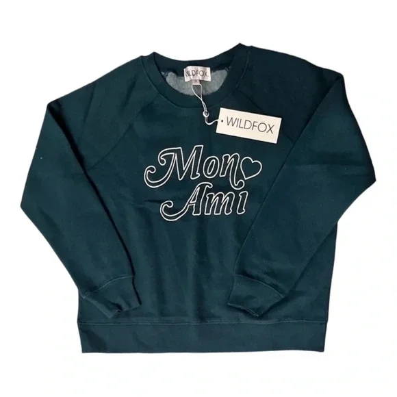 Wildfox Mon Ami Sommers Sweatshirt in Reflecting Pond (Teal) Women Size XL NWT - Picture 5 of 12